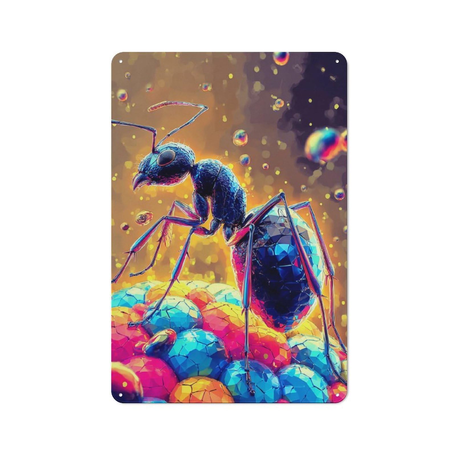 Junmoney Colorful Ant On Geometric Balls Vintage Metal Plaque 30X20cm For Café Or Restaurant, A Decorative Gift For A Newly Furnished Café And Restaurant