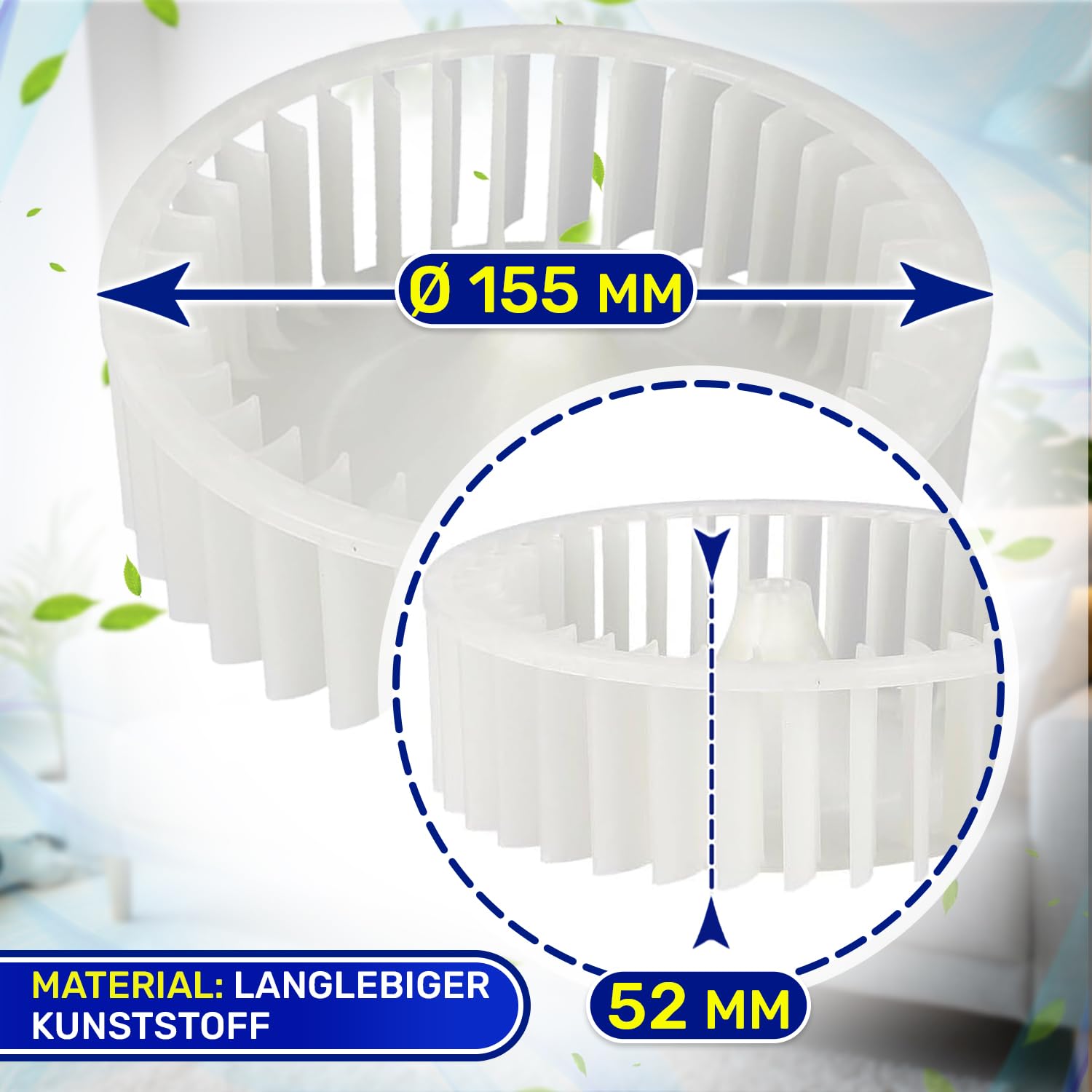 Lüfterrad für Trockner Ø 155 mm mit dem Originalcode C00526646 C00860600 für Indesit 488000526646 488000860600 für Whirlpool - Garantie 10 Jahre - MONTERAL