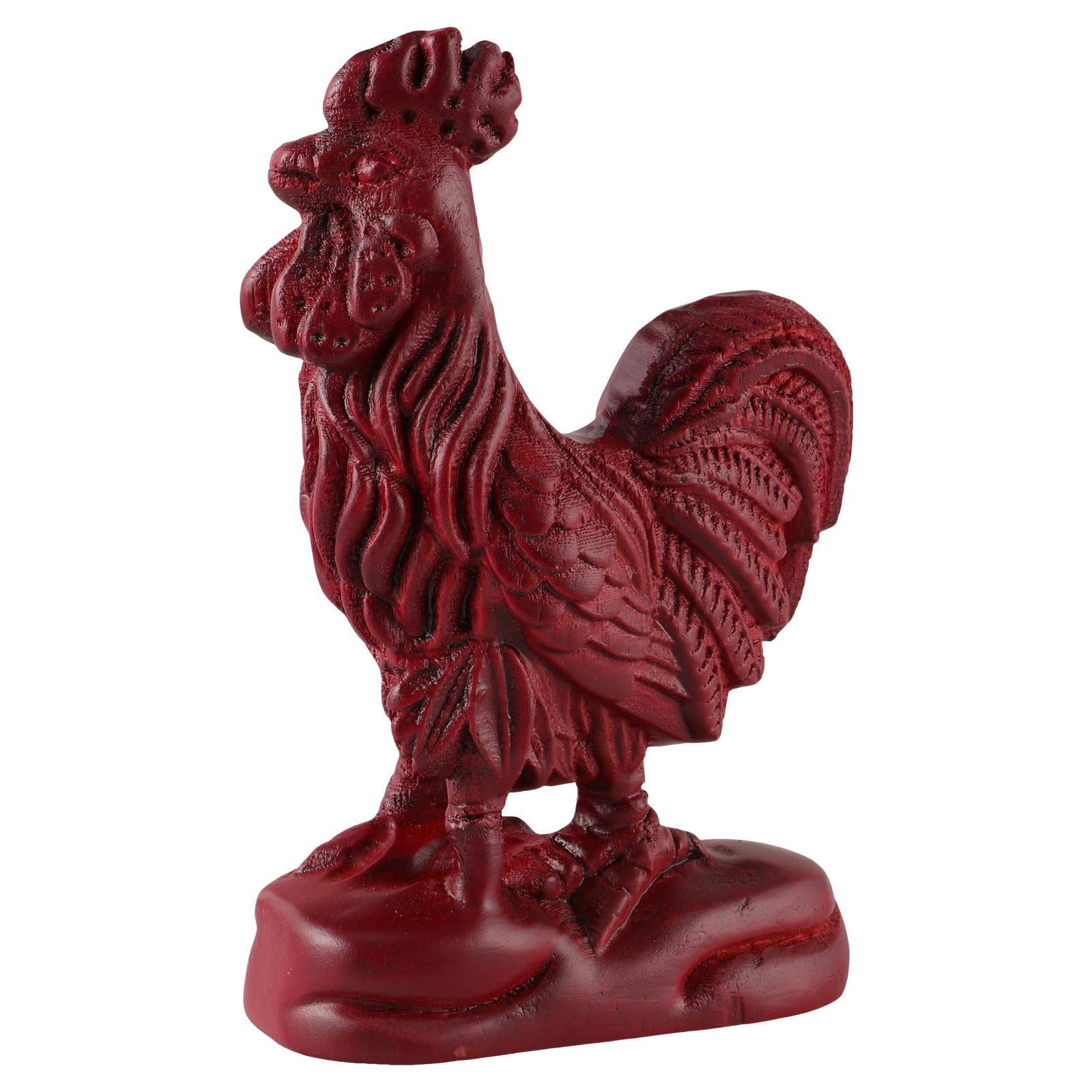 Ornement coq en bois marron sculpté objet déco bureau et maison