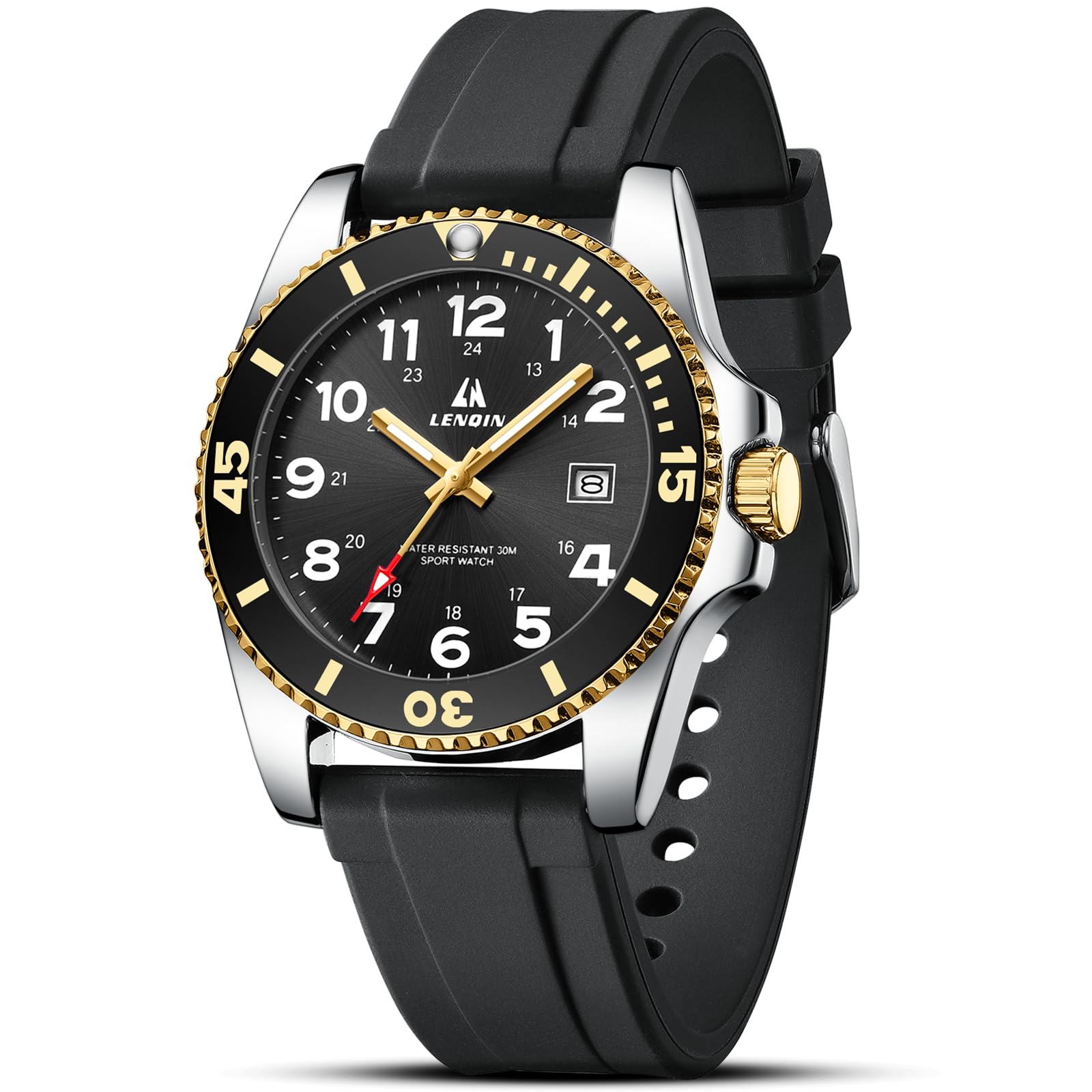 LN LENQIN Montre à quartz analogique pour homme - Étanche - Lumineuse - Bracelet en silicone et date