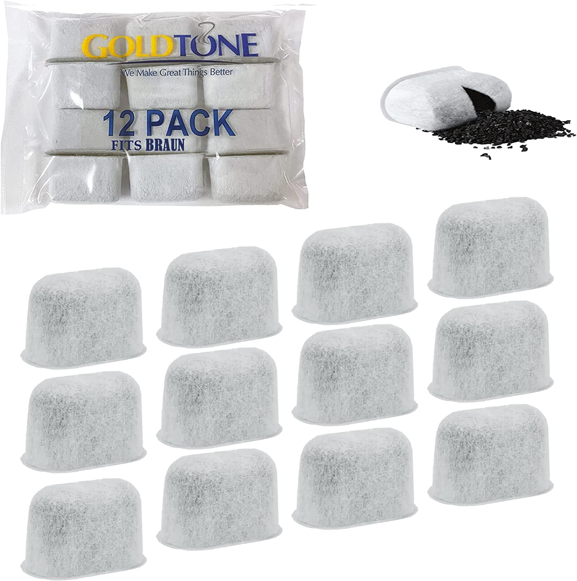 GOLDTONE Activated Carbon Water Filters fits BRAUN Coffee Makers and Brewers Replacement for your BRAUN Charcoal Water Filter (12 Pack)