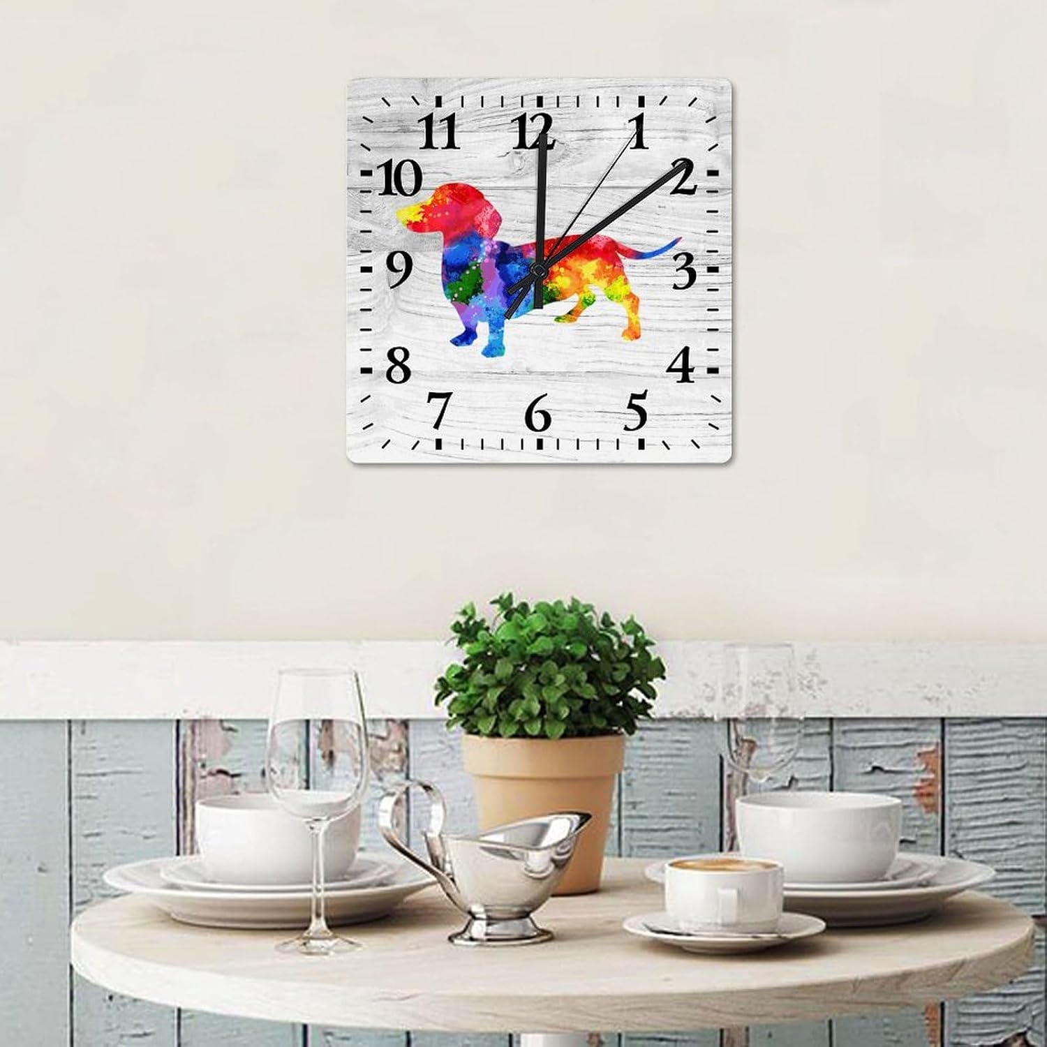 Dachshund Decorative Wood Clock Doggy Dog Owner Clocks for Wall Battery Operated Silent Clocks for Bathroom Bedroom 15x15in New Home Housewarming Gift