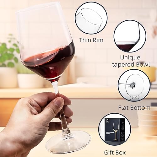Miniatura 3 de Juego de 4 copas de vino tinto, juego de copas de vino transparentes de 17 onzas, copas de vino tallo, regalo para degustación de vino, boda y hogar