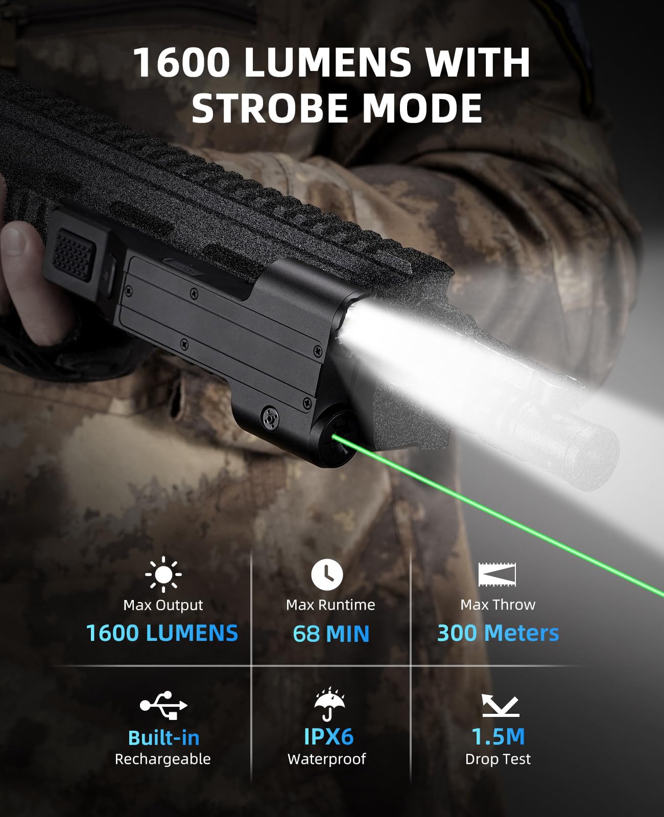 Amazon.com: EZshoot 1600 Lumen Rifle Light with Green Laser Combo