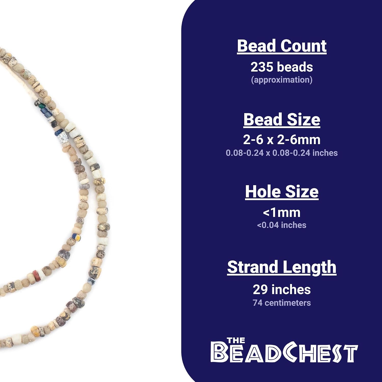 The Bead Chest Mottled White Ancient Djenne Nila Glass Beads 4mm Mali African Seed 26 Inch Strand Handmade