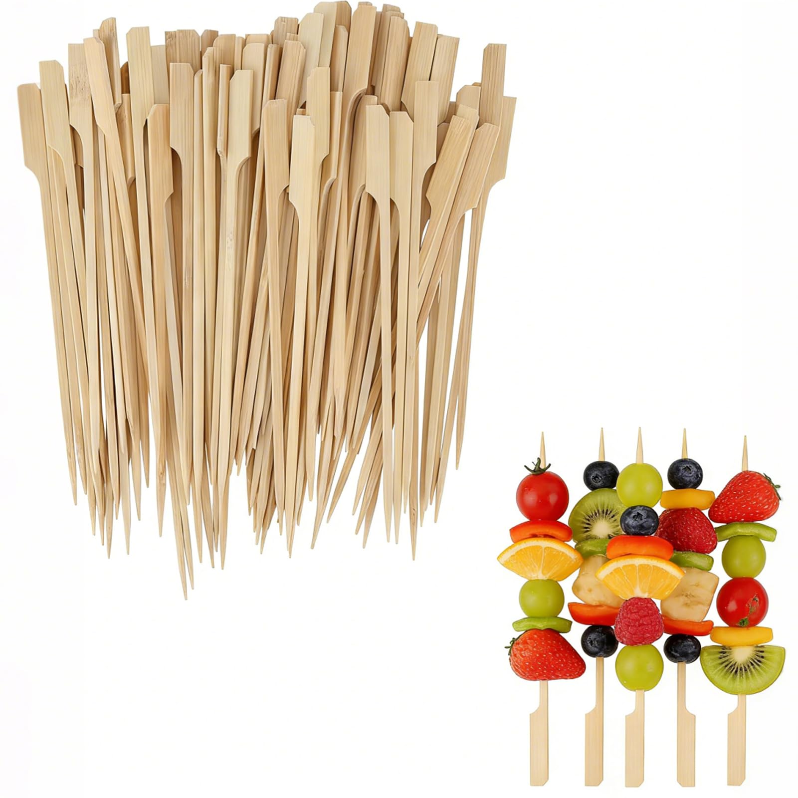 YUENPUN 500 PCS Bamboo Paddle Skewers 18cm, Flat Bamboo Paddle Skewers for Kebabs, Wooden Paddle Picks Cocktail for Barbecue, Burger, Fruit, Buffets Party