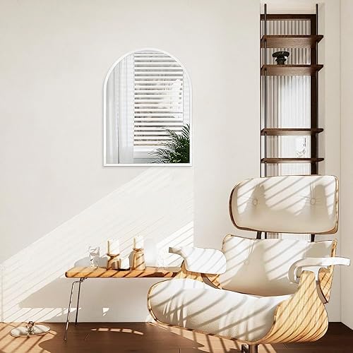 Miniatura 114 de Espejo de pared arqueado negro con marco de aleación de aluminio, espejo de baño de metal cepillado, espejo montado en la pared para sala de estar