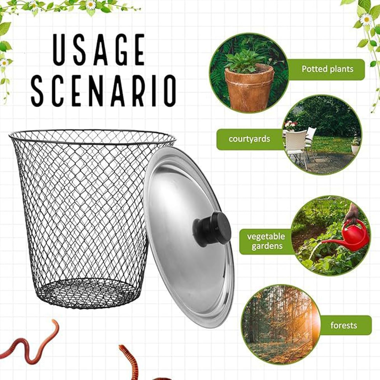 Mesh Compost Bucket Durable Kitchen Waste Recycler 2 Sets One Size