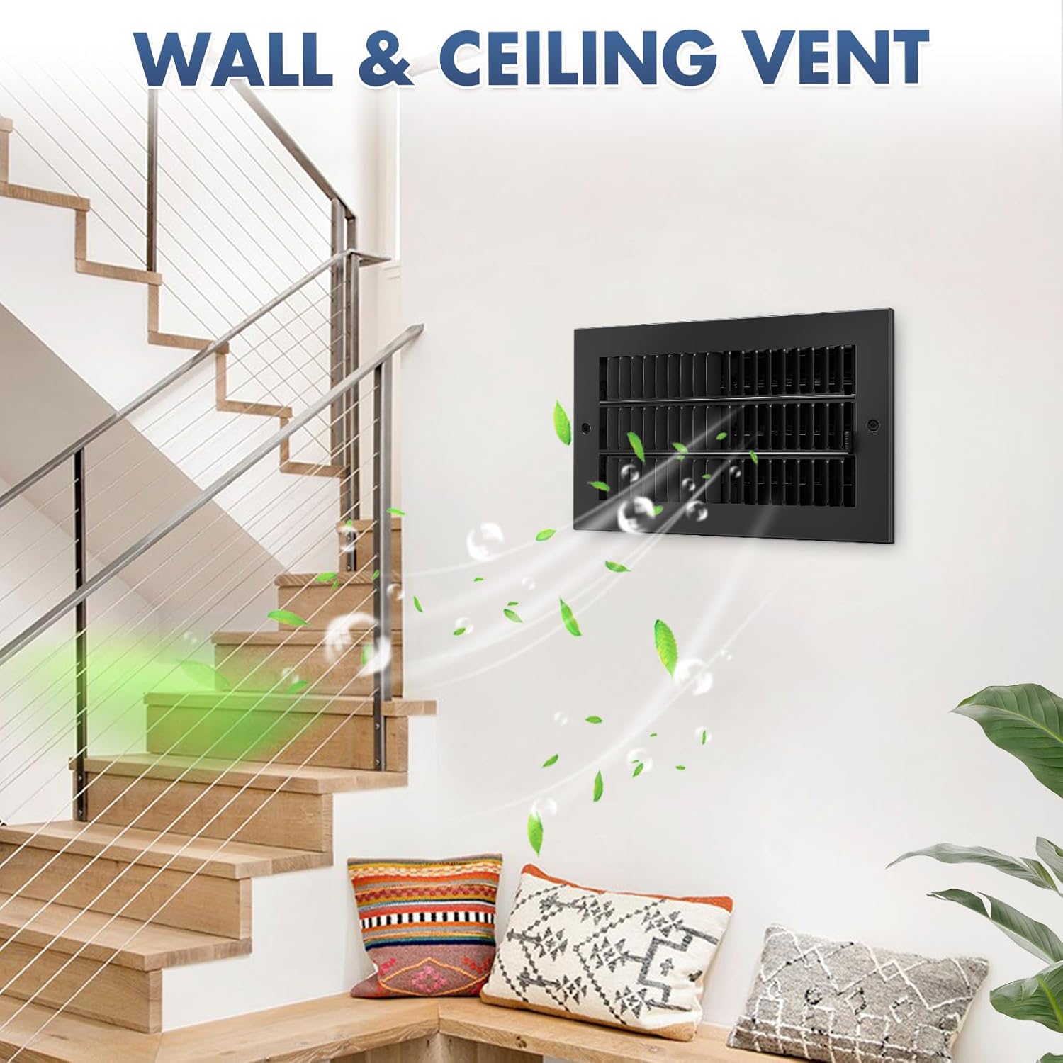 Air Vent Covers for Wall or Ceiling, 10 x 6 Inch Duct Opening, Two-Way Ventilation Register, Steel HVAC Register Cover, AC Vent Cover, for Home, Office, Bathroom, 4 Pack Black