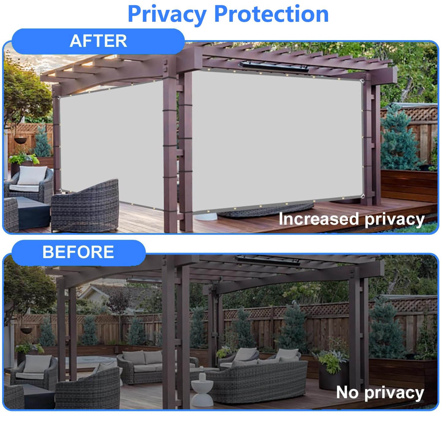 Sonnensegel Wasserdicht Rechteckig 4x4m Gerade Kante Segeltuch Schattensegel Sonnenschutz Terrasse UV-Schutz Wetterfest PES Sunsegel mit Ösen und Seil für Balkon Pergola und Garten Hellgrau