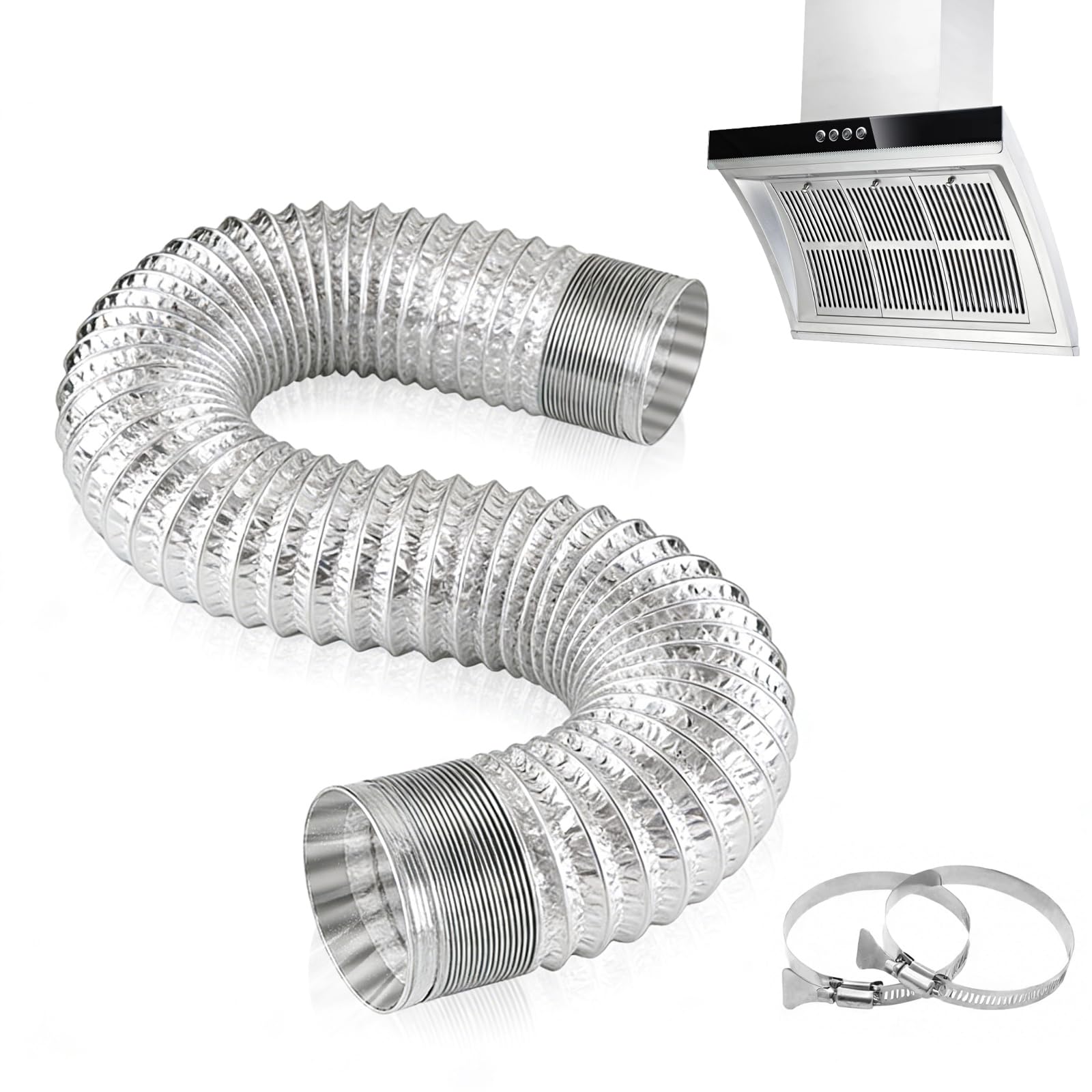 Flexible Aluminum Ducting 5 Inch 5m Silver Air Vent Hose for Kitchen Hood, Extractor Fan, Dryer & Grow Room Ventilation