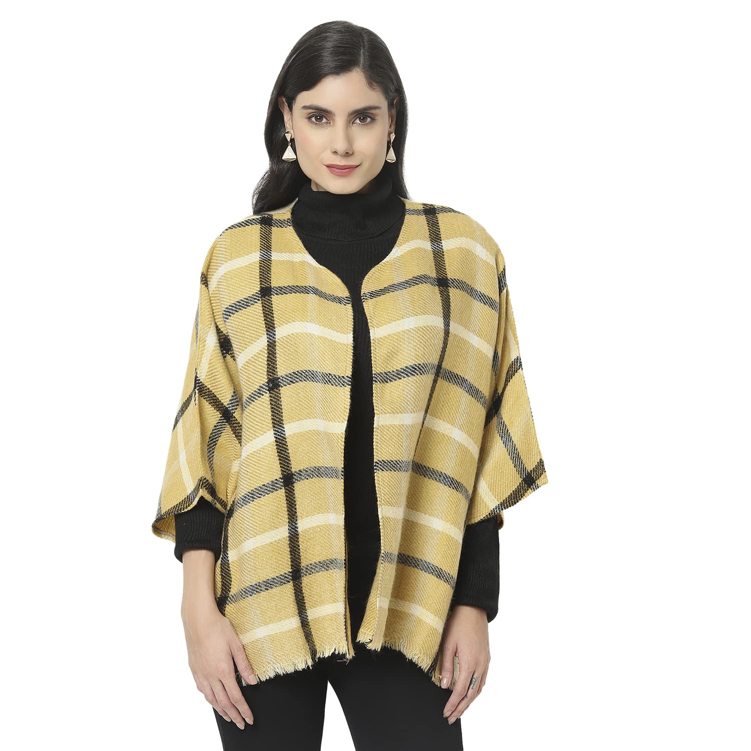 owncraft Women's Yellow Check Wool wrap Cape-picture-42