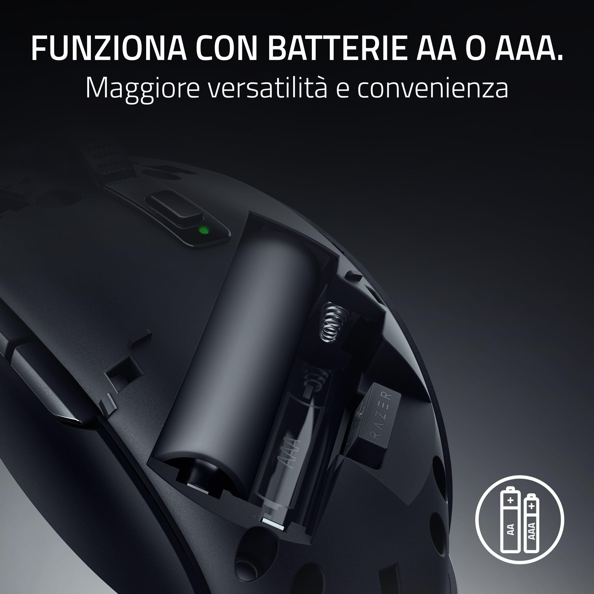 Razer Orochi V2 - Mouse da gioco wireless portatile - HyperSpeed e Bluetooth - Sensore ottico 18K DPI - Interruttori 2gen - 60 g - Alimentazione a batterie AA/AAA - PC/Mac | Nero