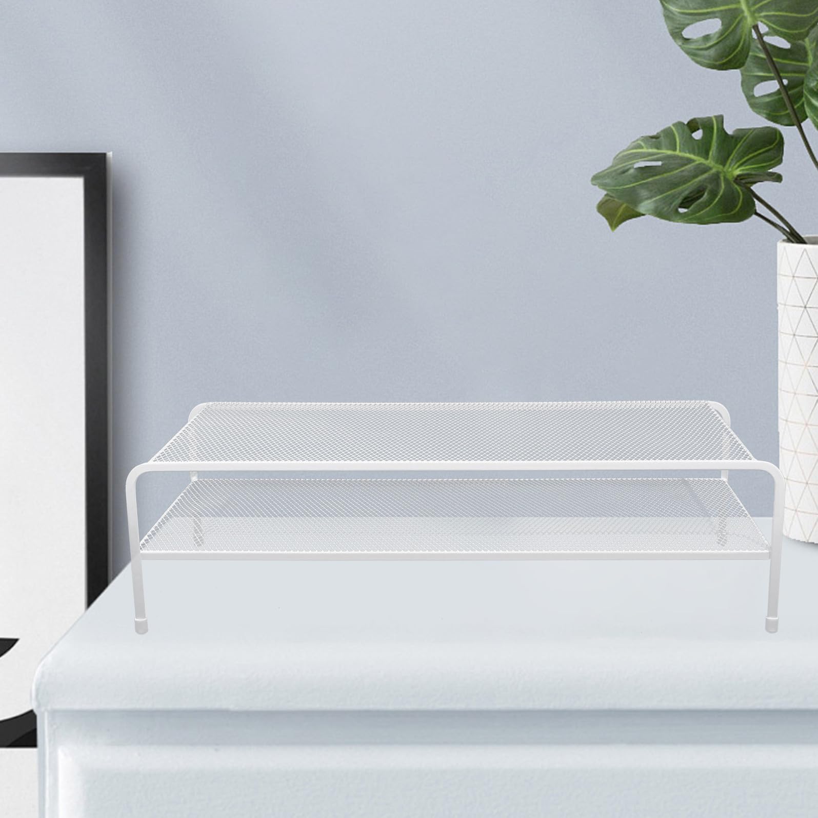 VILLCASE Supporto per Monitor in Ferro Bianco, Alza Monitor da Scrivania Doppio Strato per Ufficio e Scuola, Supporto per Computer per Migliorare L'efficienza Lavorativa e Resistenza