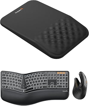 ProtoArc EK01 Plus Backlit Bluetooth Ergonomic Keyboard and EM11 NL Bluetooth Rechargeable Ergonomic Mouse with MP50 Ergonomic Mouse Pad with Wrist Rest Black