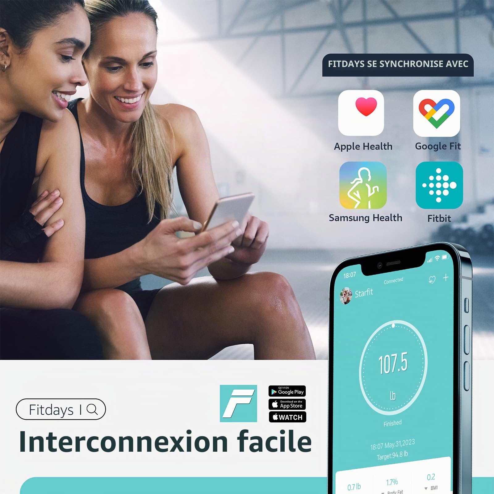 Posture Balance Pese Personne pour Salle de Bain, Haute Précision, Impédancemètre 13 Indicateurs (IMC/Graisse Corporelle/Muscle) avec App, Max 180 kg - Noir