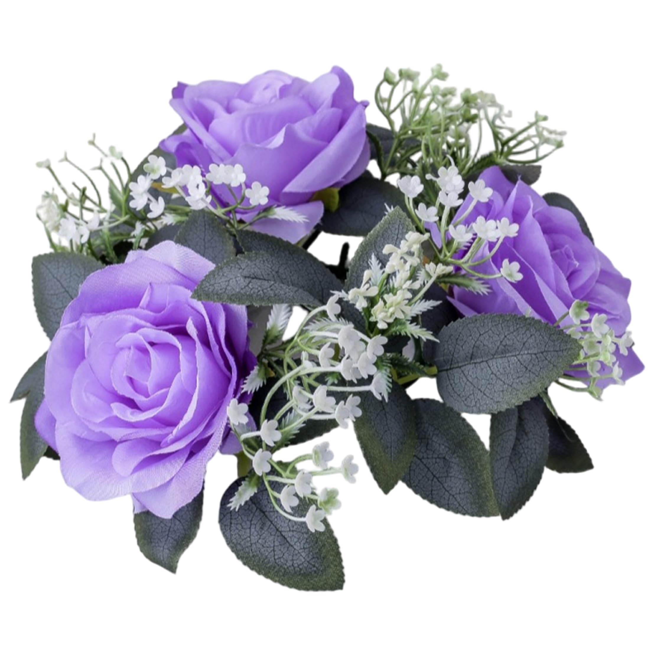 Candle Rings Exquisite Candle Rings Wreaths with Artificial Roses & Greenery Centerpieces for Tables for Wedding Decor (Purple)
