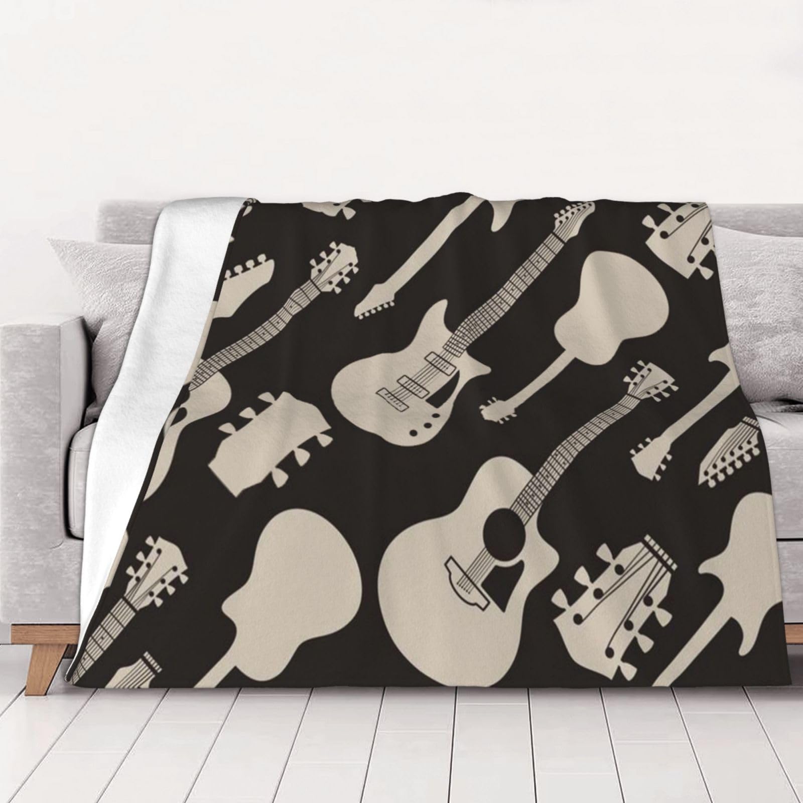 AUBKFELD Guitar pattern Printed Flannel Blanket 125x100 CM, Soft & Warm Throw Blanket for Sofa/Couch/Bed/Car, Gifts for Audlts Women Men