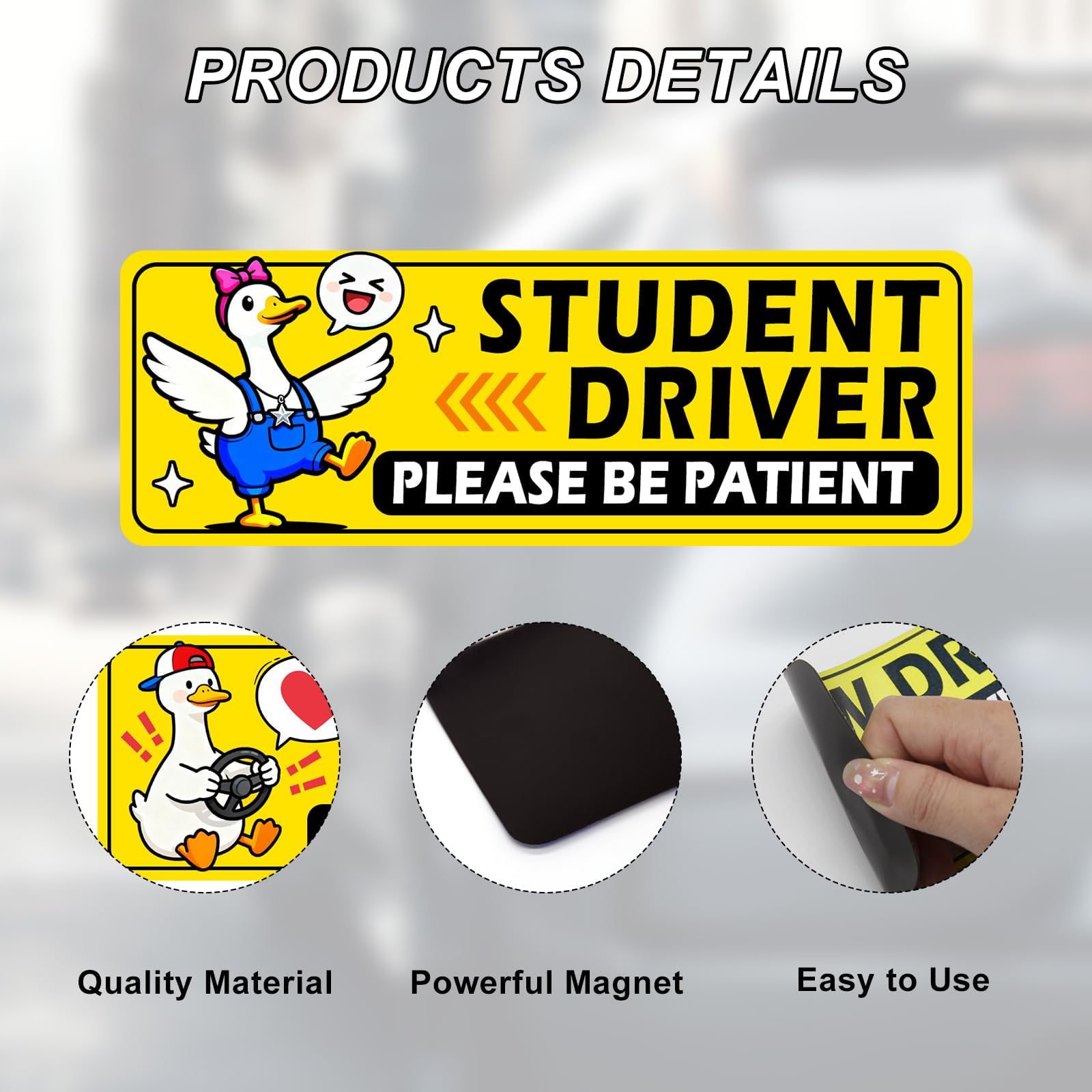 4 magneti per principianti a forma di oca gialla, adesivi per studenti per auto, divertenti cartoni animati, materiale riutilizzabile, possono essere incollati liberamente