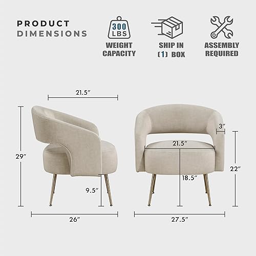 Miniatura 2 de Lexicon Mid-Century - Silla decorativa de terciopelo moderna con respaldo abierto, patas de metal dorado, sillón curvado tapizado para sala de