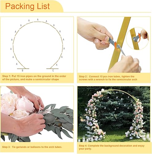Miniatura 5 de Chamvis Soporte de fondo redondo, soporte de arco de arco de globos de metal, arco de boda, fondo de fotos para bodas, baby shower, suministros de