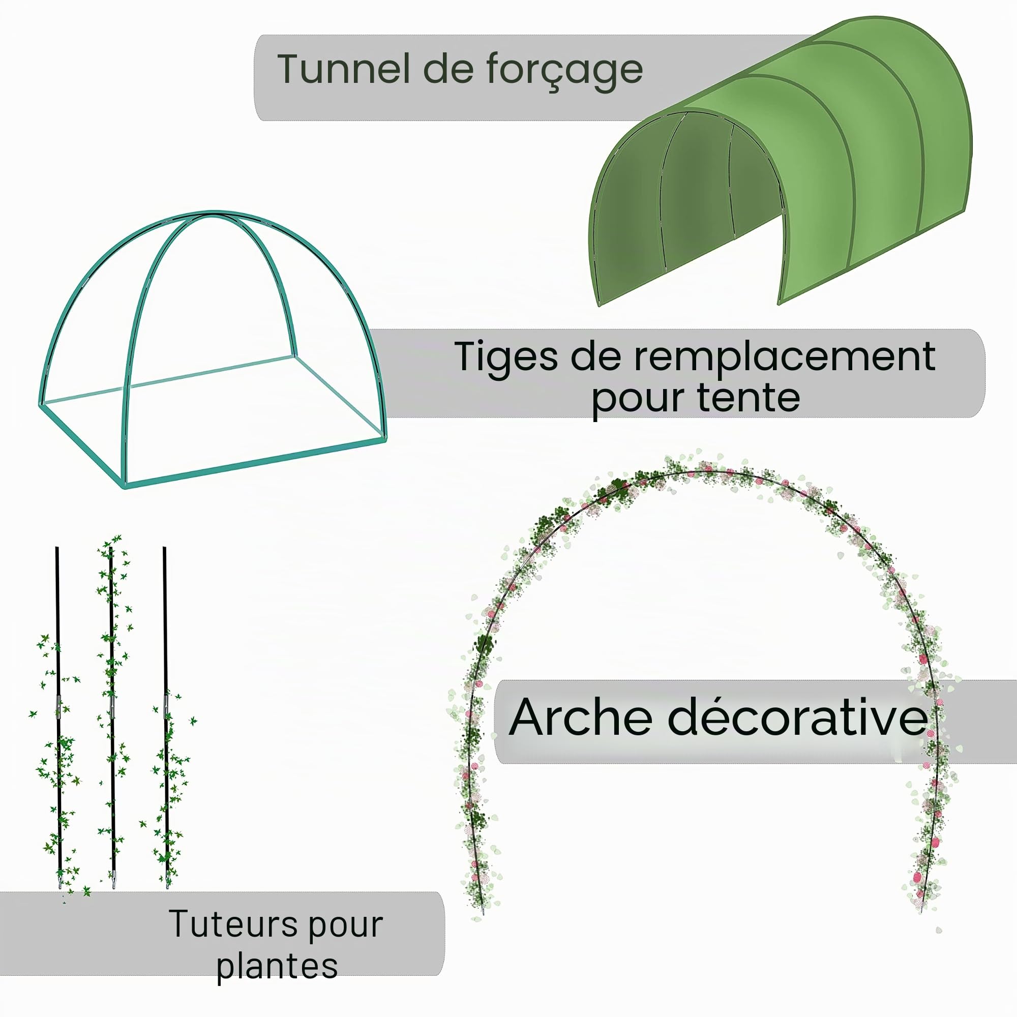 Lot de 9 tiges de tente en fibre de verre Ø 9,6 mm – 64 cm de long – Piquets de rechange pour tentes