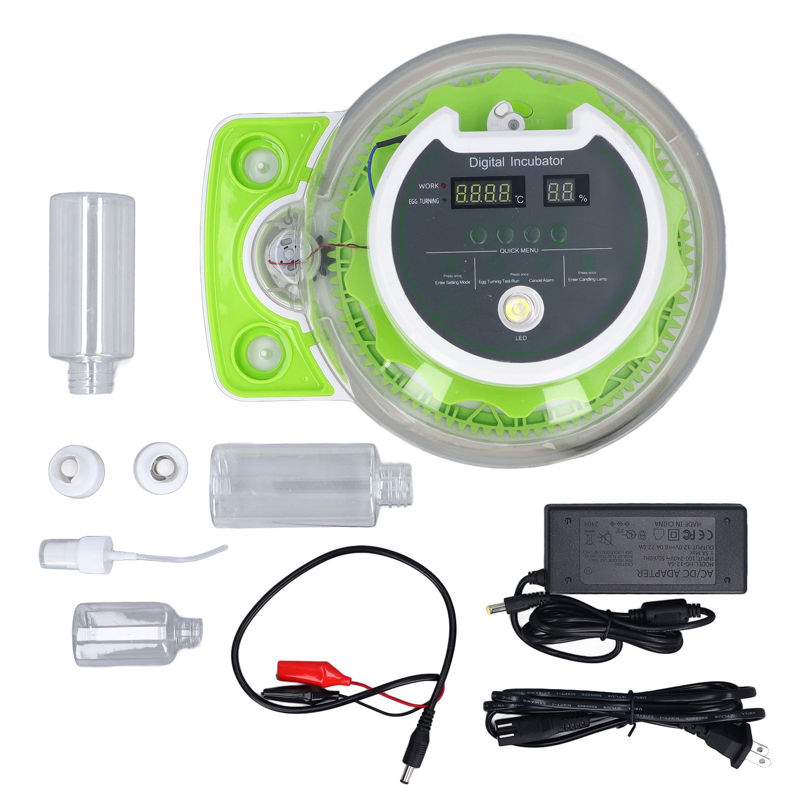 Incubatrice automatica per uova, temperatura e umidità stabili, Candele per uova integrate, Sistema di approvvigionamento idrico esterno, Turner automatico trasparente per uova di pollo, anatra, oca