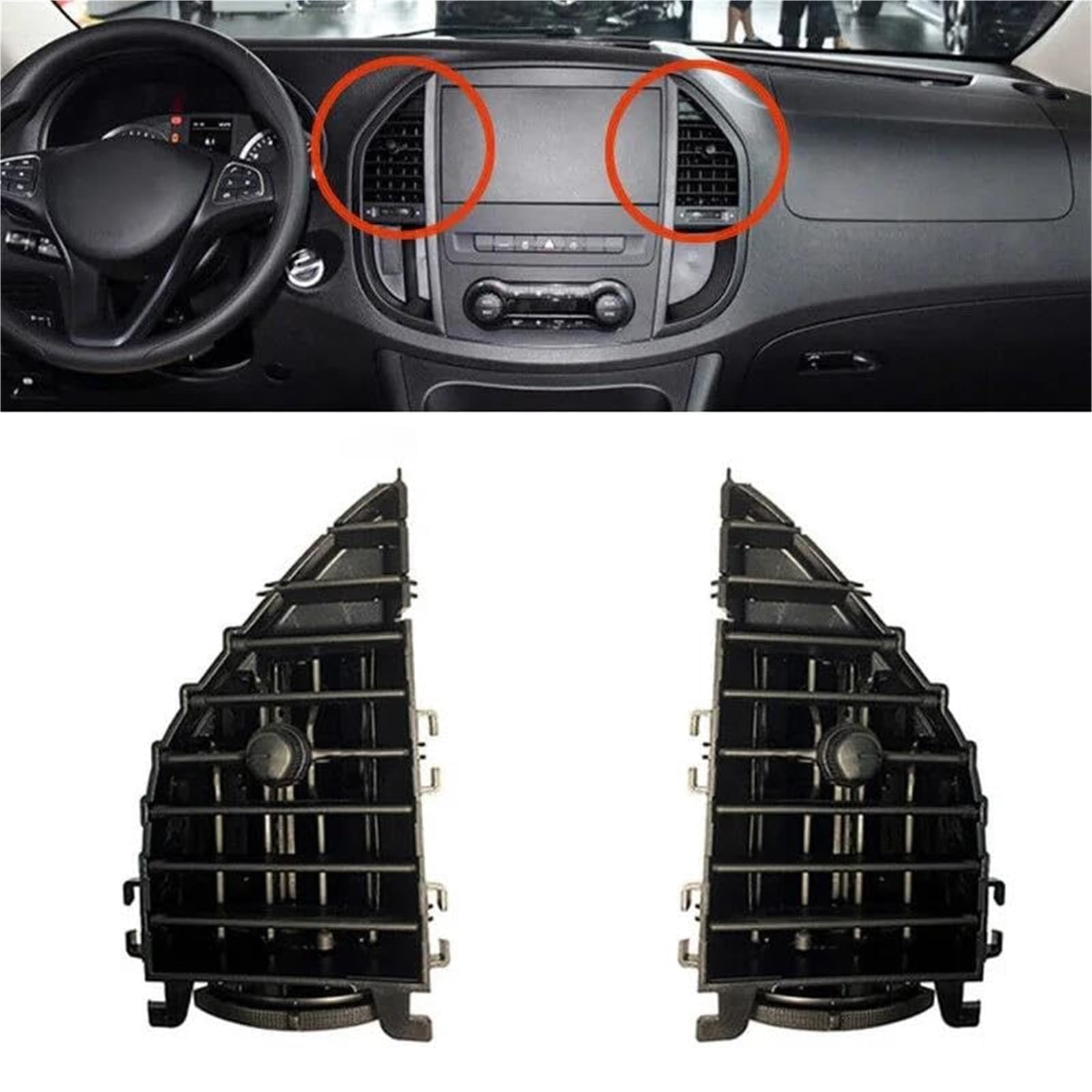 Dla, dla Vito V260 W447 W448 A4478300454 A4478300654 centrum deski rozdzielczej A/C kratka wentylacyjna wylot klimatyzatora Kratka wentylacyjna do samochodu(BLACK Left and Right)