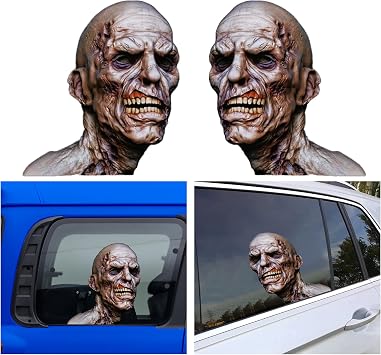 Zombie Car Side Window Decal Vinyl Sticker Perforated Funny Car Window Decal Left and Right Side Window Cling, 9.84 x 9.05