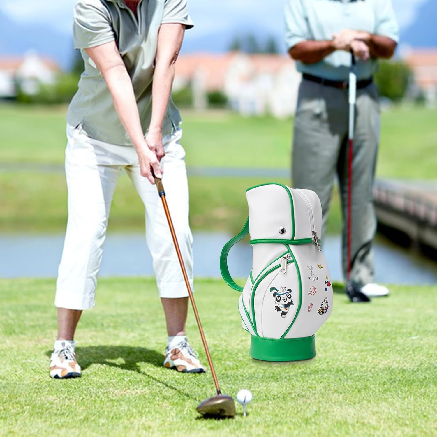 Golf Bags for Women, Mini Cute Panda Printed Golf Ball Storage Bag, Travel Golf Bag, PU Leather Portable Golf Ball Carry Bag Tee Holder for Training and Practicing
