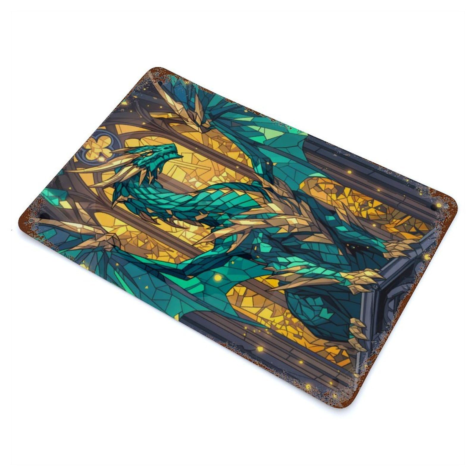 Majestic Stained Dragon Rusty Metal Tin Sign 11.8"x7.9", for Shed, Workshop And Garage Wall Decor, Shabby Chic Decor