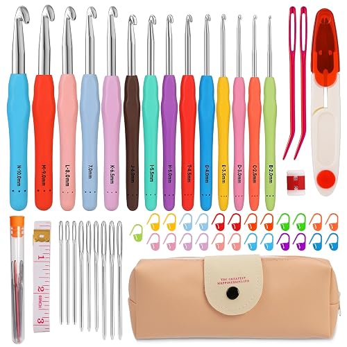 Mayboos 14 Sizes Crochet Hook Set, Large Crochet Hooks Yarn Needle Kits Knitting Needles with Ergonomic Handles for Beginners - 14 Sizes