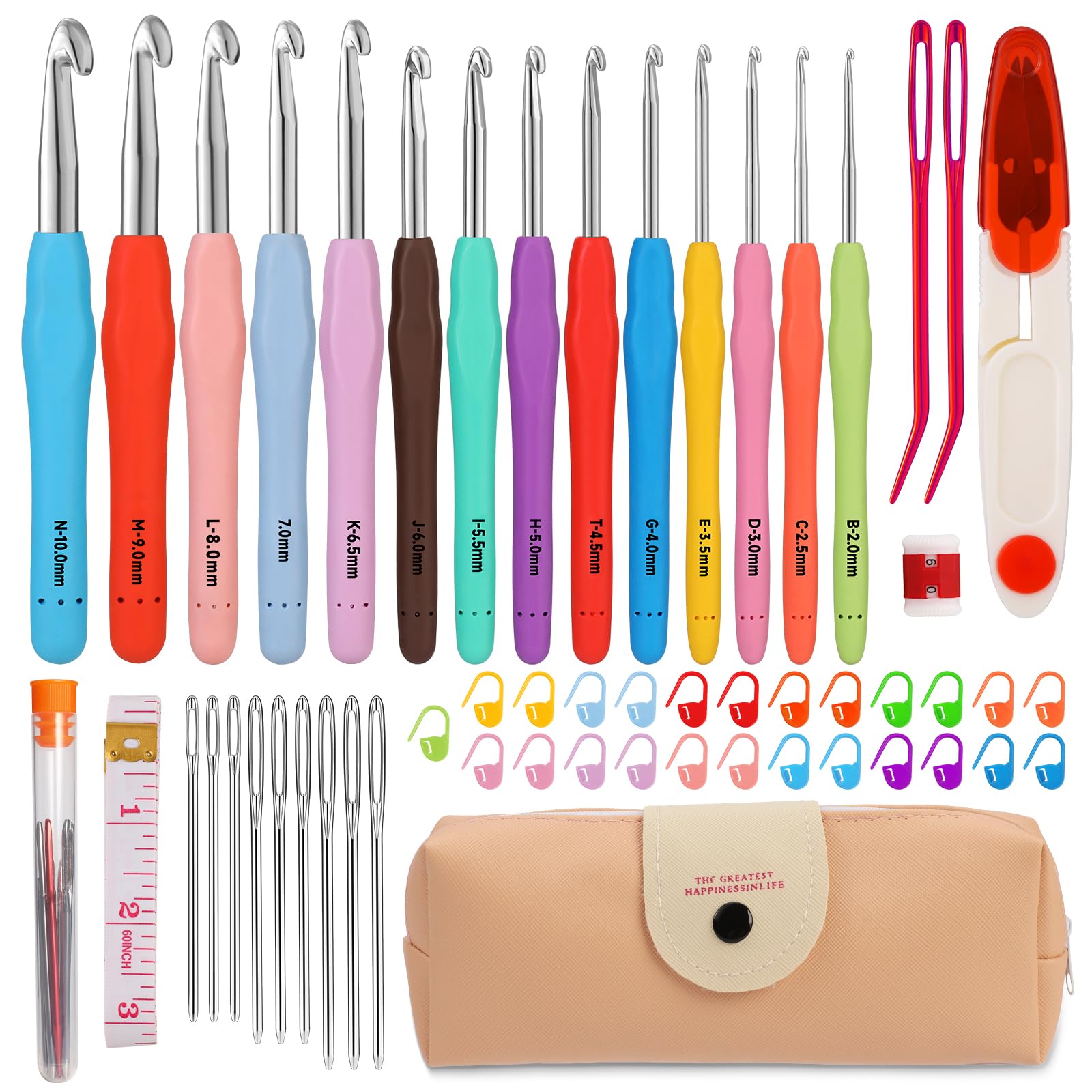 Crochet Hooks Set 13 Pieces 2mm (W) - 10mm(n) Ergonomic Soft Grip Crochet Hook with Storage Case for Arthritic Hands Extra Long Knitting Needles 38 Pieces-image-18