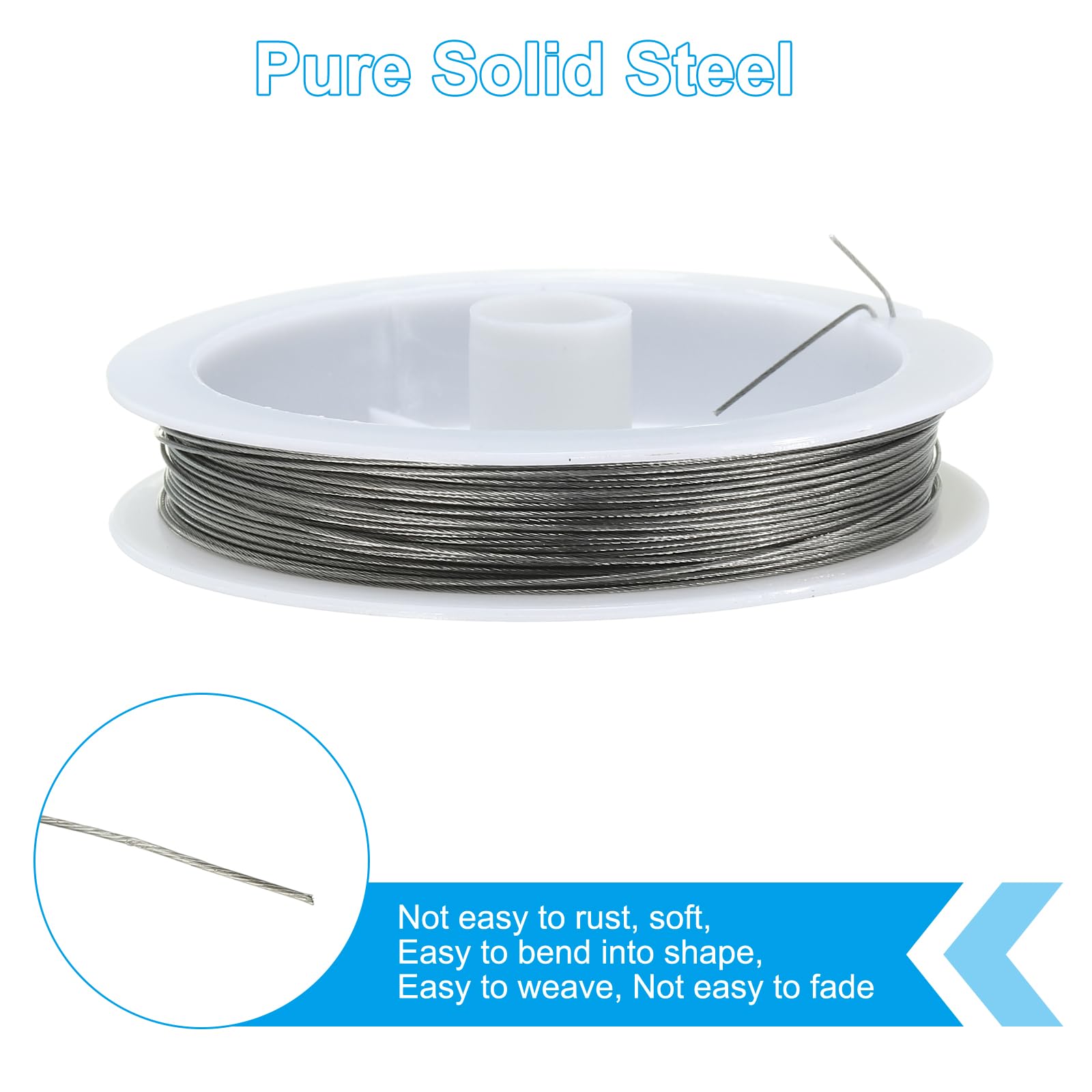 PATIKIL 22 Gauge Tiger Tail Beading Wire - 82ft Solid Steel Craft Wire For Jewelry Making (Silver, 0.6mm) - View #9