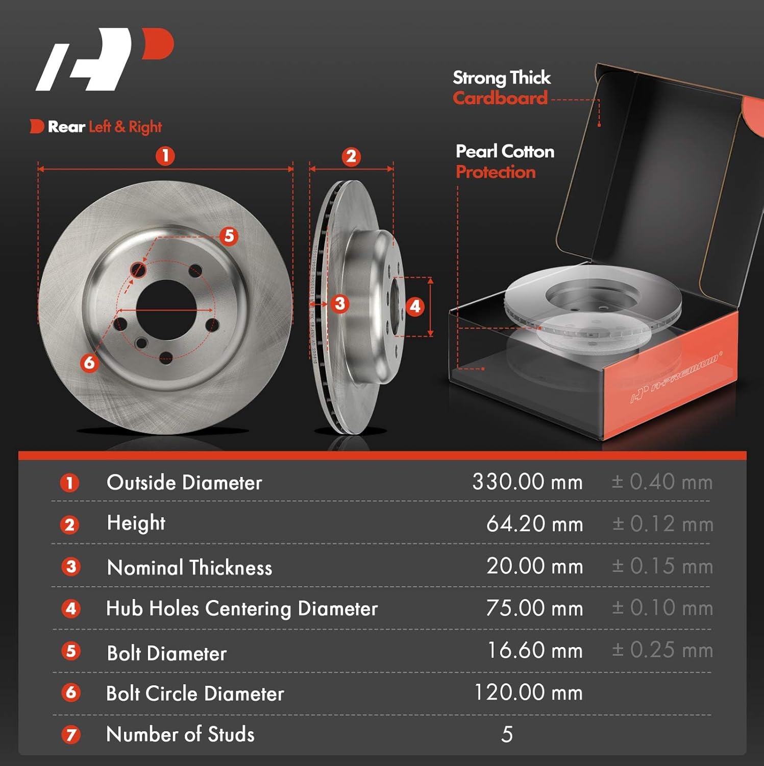 A-Premium 12.99 inch (330mm) Rear Vented Disc Brake Rotors + Ceramic Pads Kit Compatible with Select BMW Models - 528i, 528i xDrive, 535d, 535d xDrive, 535i, 535i xDrive, ActiveHybrid 5, 6-PC Set