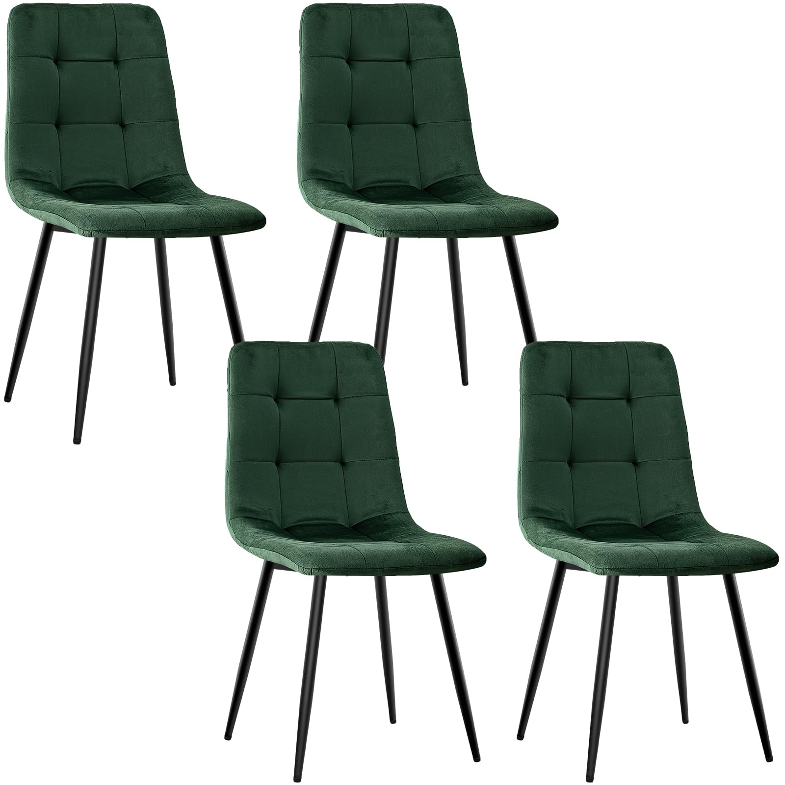 JIJIAN Pack de 4 Sillas de Comedor con Tela de Terciopelo, Verde Oscuro | Sillas de Cocina con Patas Metálicas Negras, Soportan hasta 120 kg, Sillas Tapizadas Modernas para Comedor, Salón y Cocina