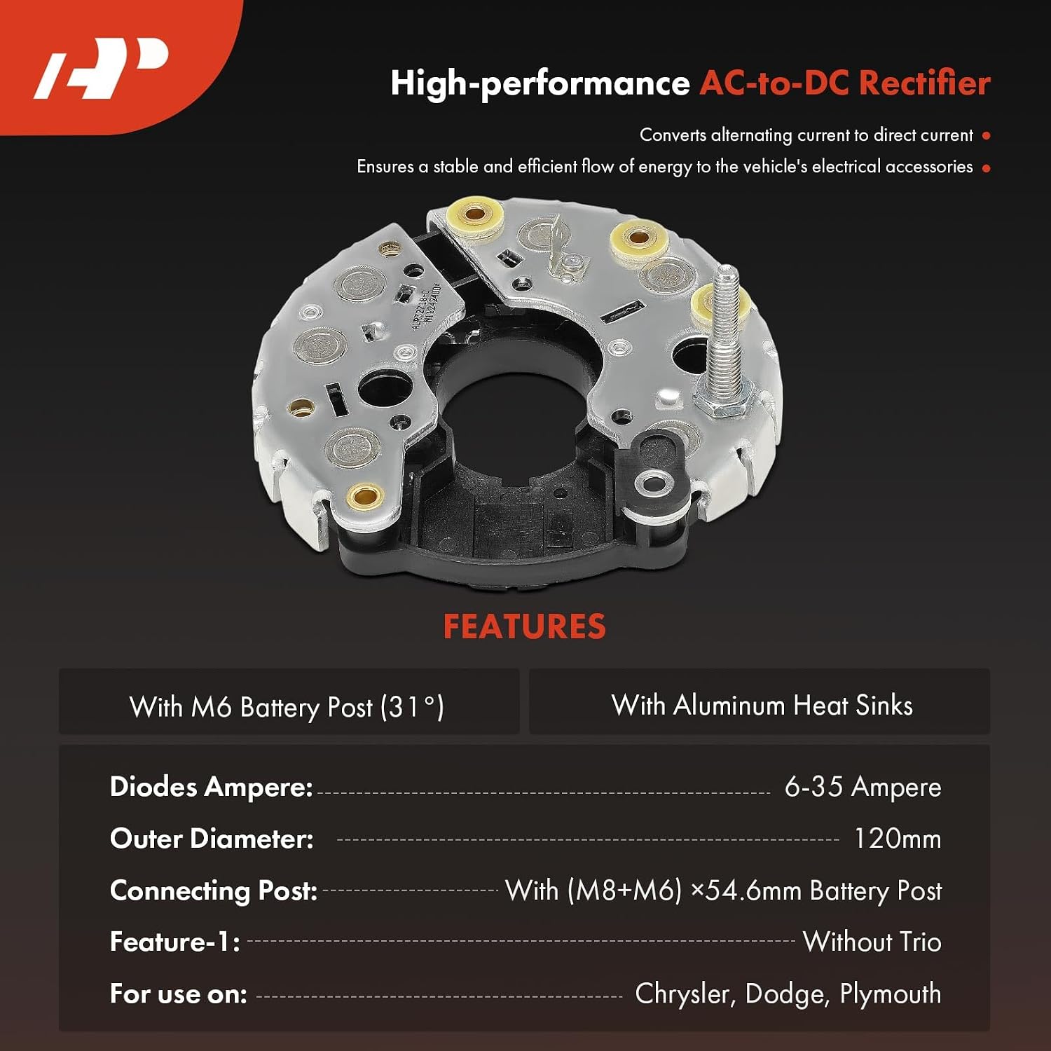 A-Premium Alternator Rectifier Compatible with Chrysler, Dodge & Plymouth