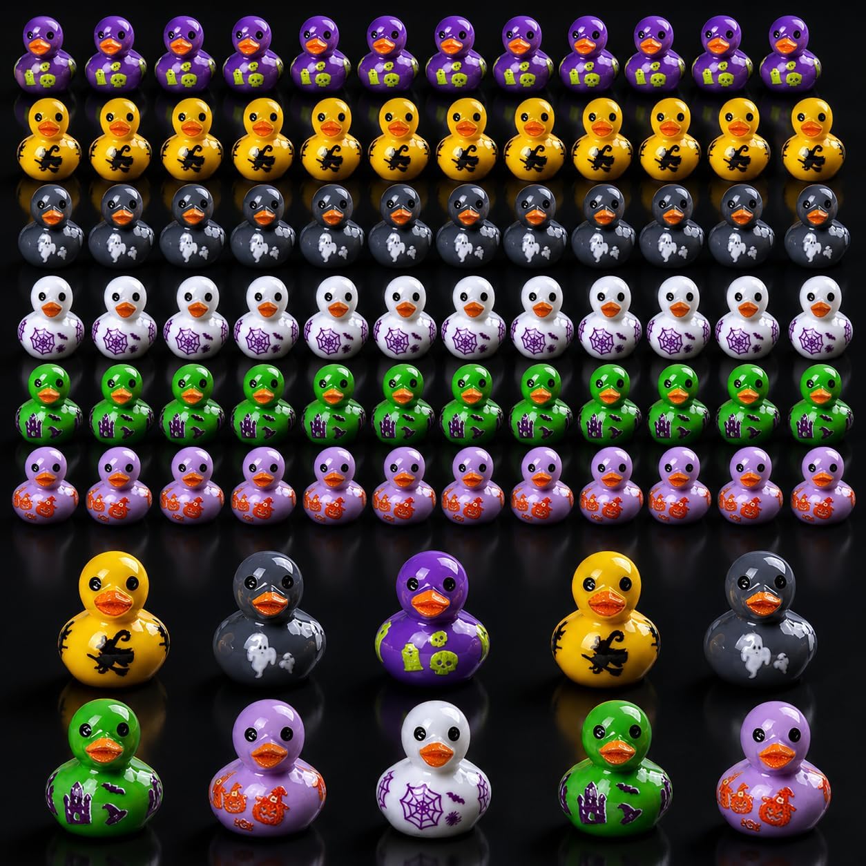 60PCS Halloween Mini Resin Ducks,Cute Spooky Tiny Duck Figurines,6 Halloween Styles 10 of Each,Bulk Party Favors,Tiered Tray Decor,Gift Bag Fillers,Desk Decor Collectibles