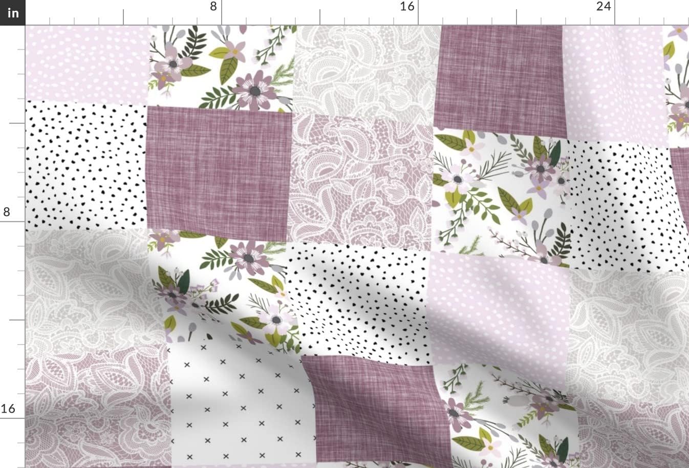 Spoonflower Fabric - Lavender Floral Purple Green White Quilt Topper Wholecloth Cheater Printed on Upholstery Velvet Fabric Fat Quarter - Upholstery Home Decor Bottomweight Apparel