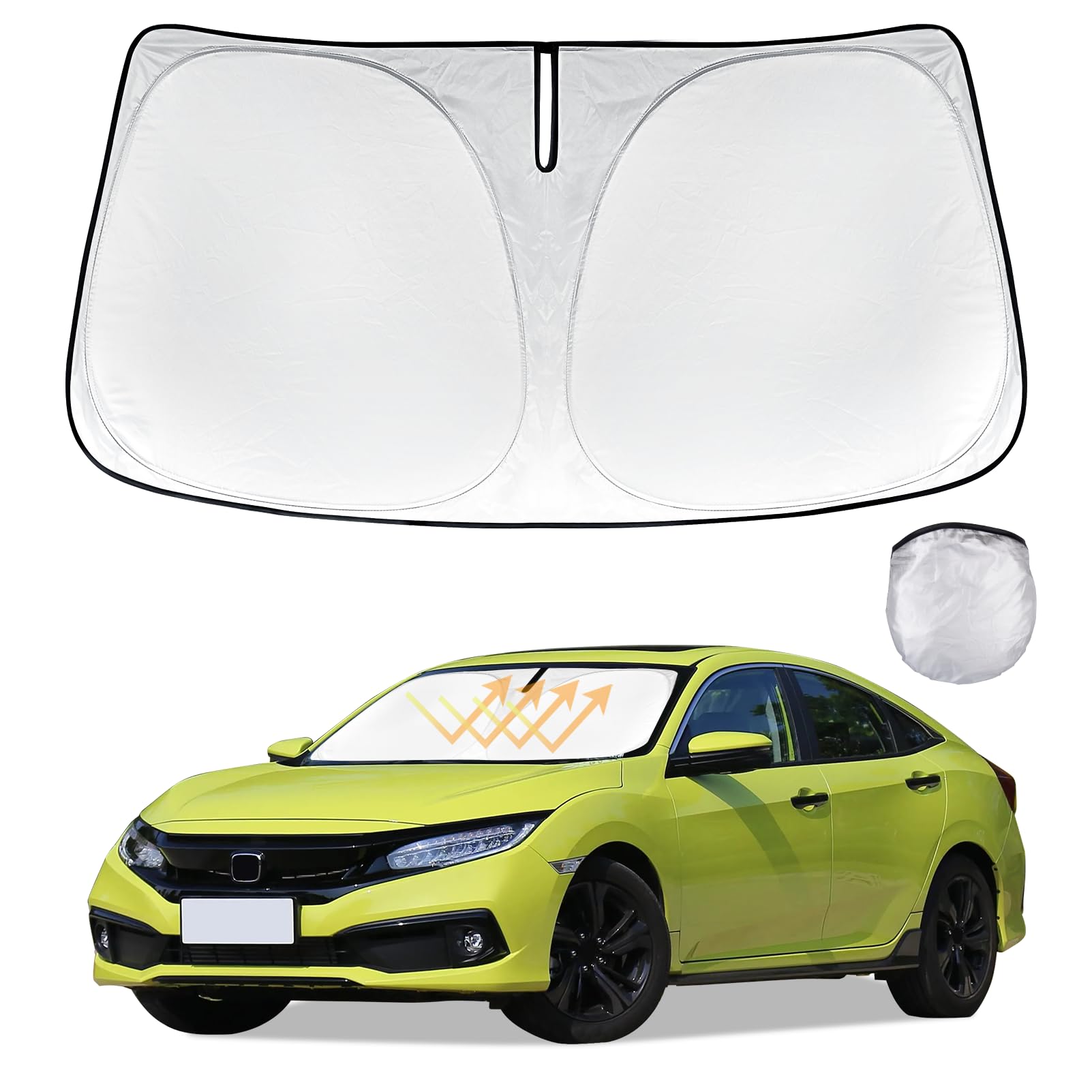 Custom-fit Civic Car Windshield Sunshade for Honda Civic 10 Generation 2016-2021 Foldable Front Window Sun Shades Sun Visor Shield Cover Protector 240T Reflective Fabric Blocks UV Rays Accessories