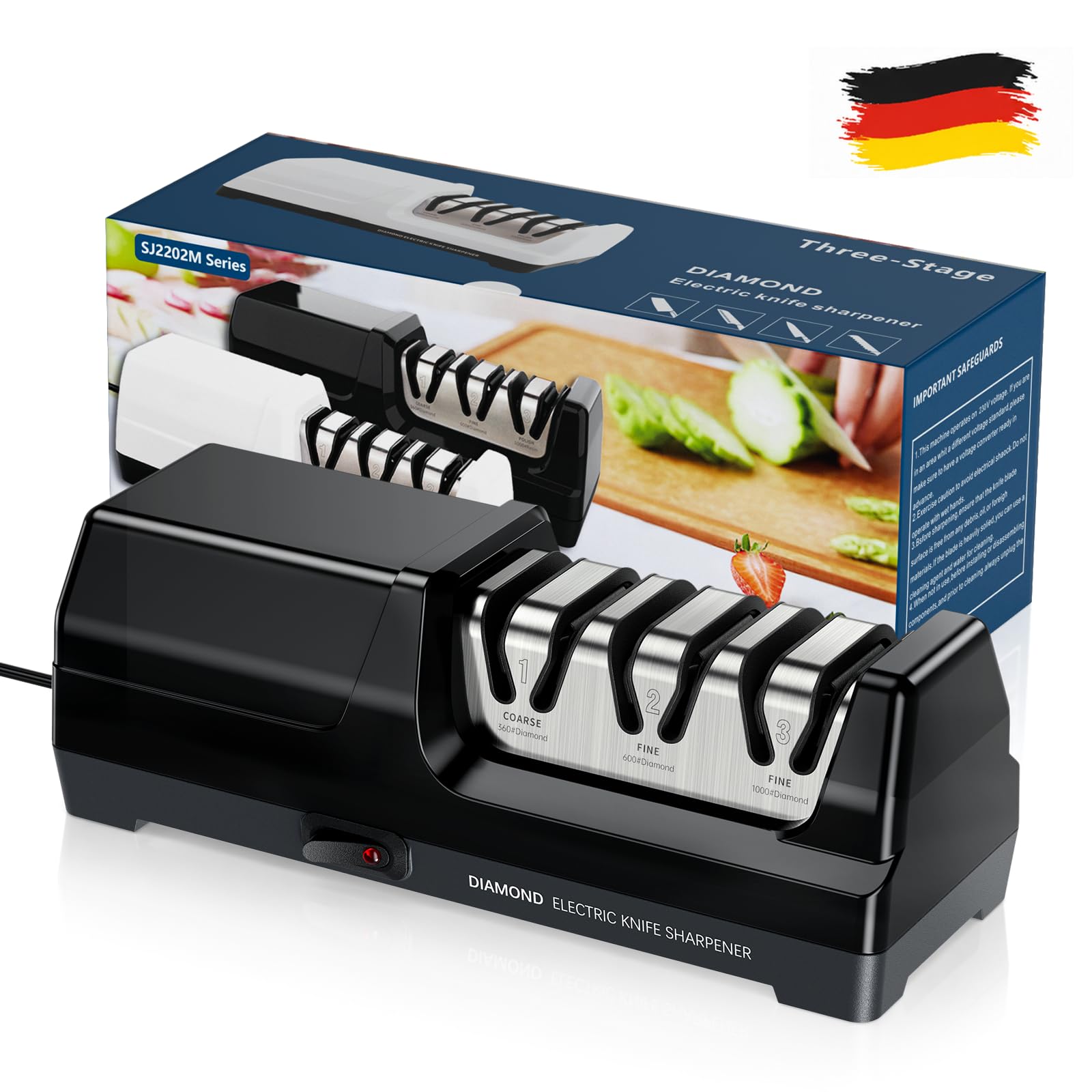 Aiguiseur de Couteaux électrique Professionnel à 3 Niveaux, Disques Diamantés, Protection Contre la Surchauffe, Moteur Silencieux, Affûtage Rapide pour Couteaux de Cuisine