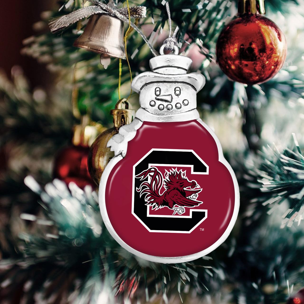 South Carolina Gamecocks Snowman with Team Logo Silver Christmas Ornament Gift USC
