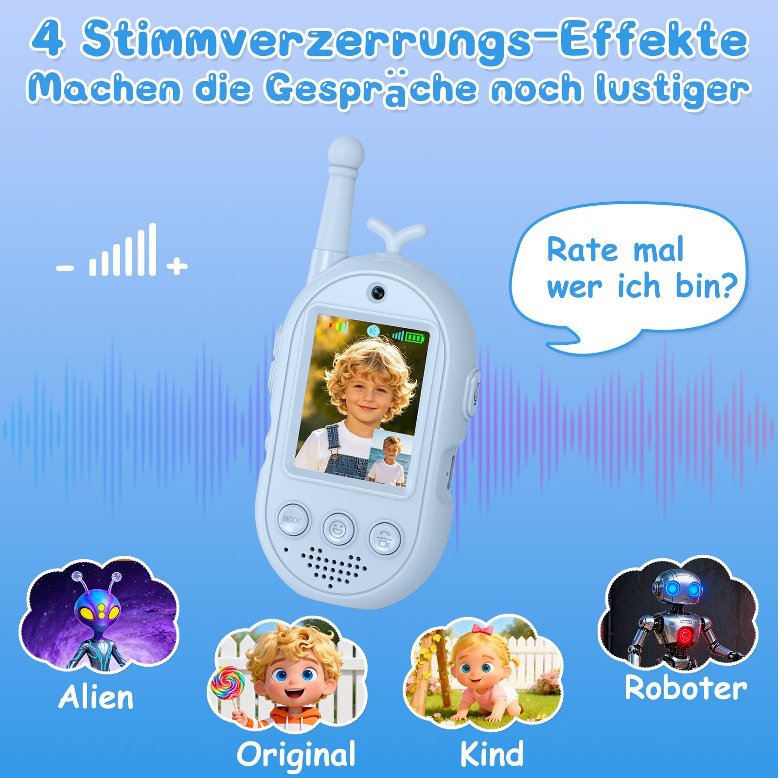 Walkie Talkie Enfant Vidéo, Lot de 2 Talkie-Walkie pour Enfant Rechargeable avec Caméra HD, Longue Portée, Jouet Cadeau Garçons et Filles 3-10 Ans (Bleu /Rose) - Jeux & Jouets