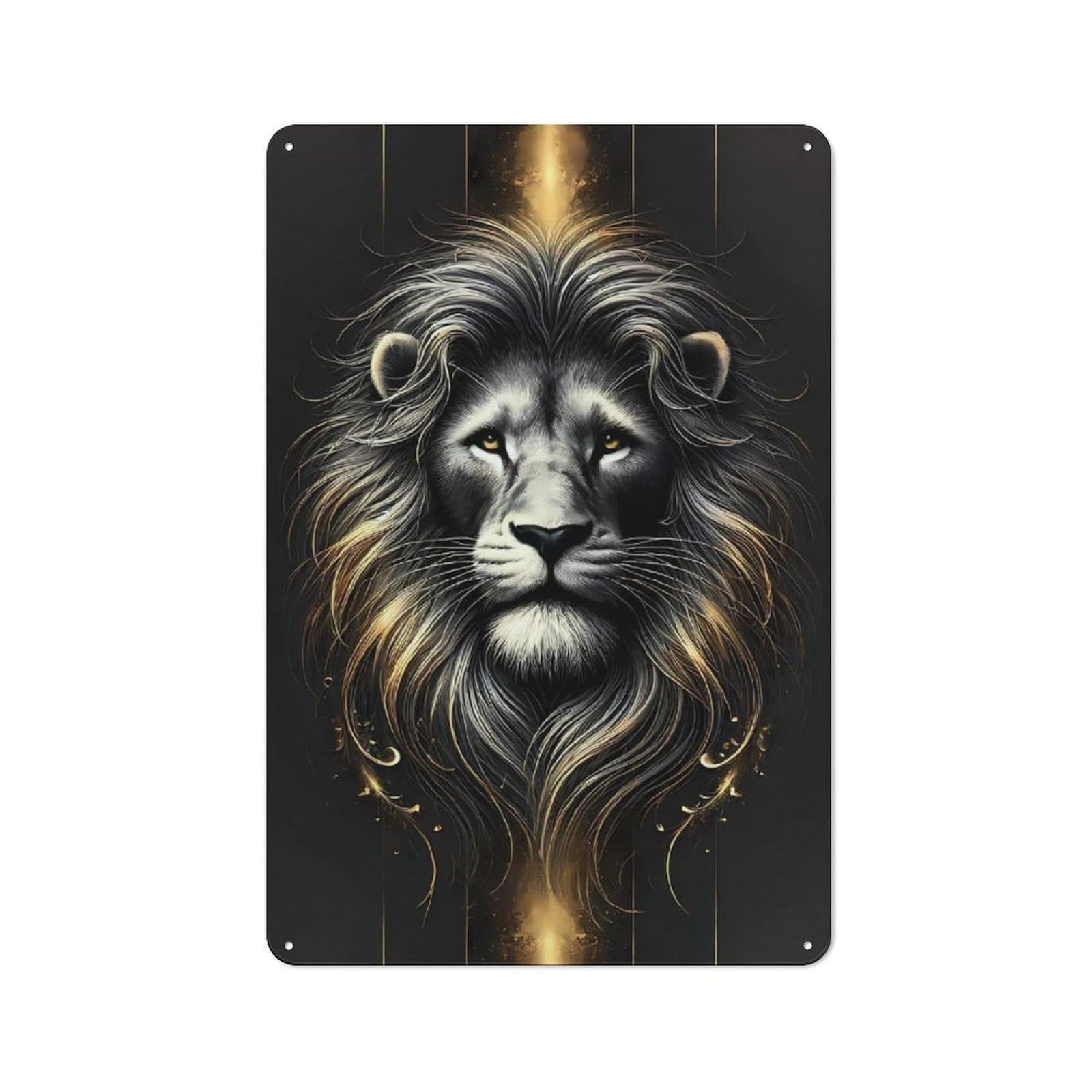 Junmoney Style-20 Tin Wall Plaque 30X20cm With Majestic Lion For Workshop Wall, With Clear Retro Wall Decor Character
