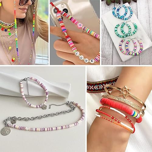 Miniatura 5 de MIIIM Kit de pulsera de cuentas de arcilla de 15600 piezas con torre de árbol de joyería, kit de 5 cajas de pulsera de amistad, cuentas de arcilla