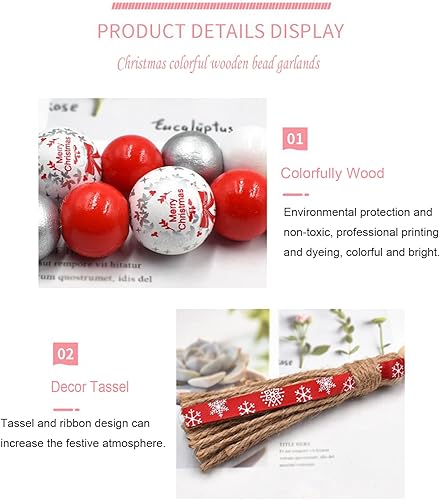 Miniatura 3 de Guirnalda de cuentas de madera Decro de Navidad, 1 paquete de 40 pulgadas, guirnaldas de madera con cuentas Boha de granja para mesa de centro de
