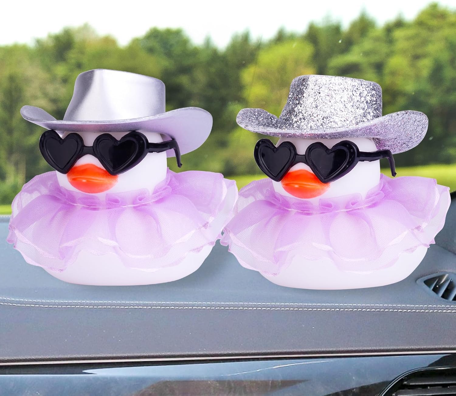 Car Rubber Duck Ornament Cute White Duck Car Dashboard Decoration Accessories with Mini Hat Sunglasses and Skirt for Car Dashboard Decoration Accessories(W9), W9-silver, JJ118D