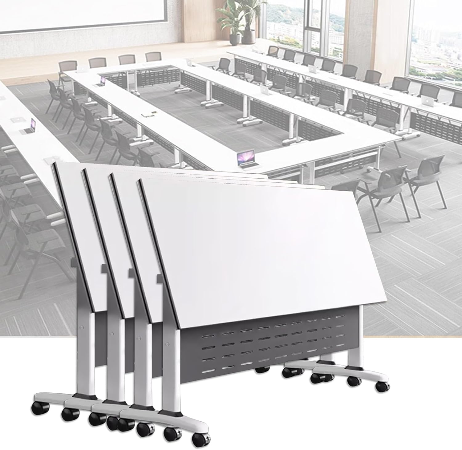 Modern Folding Conference Room Table,Flip Top Mobile Training Table with Silent Wheels,Seminar Meeting Table for Office,Meeting Room,Classroom (Color : 1PCS, Size : 120 * 60 * 75cm)