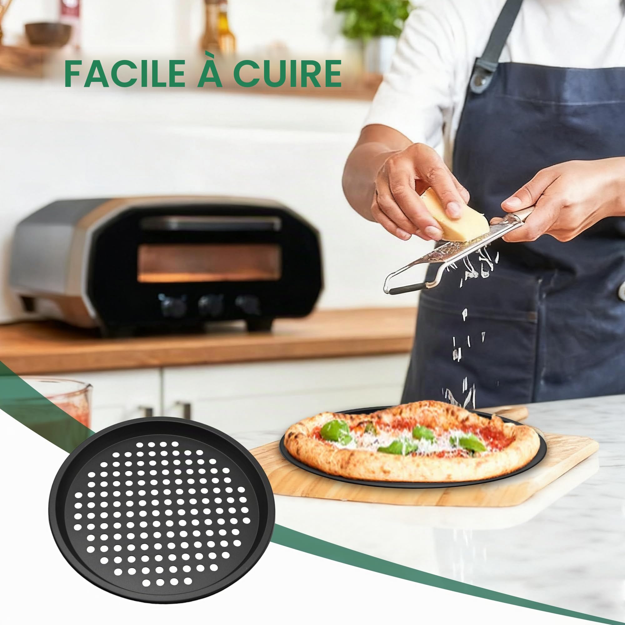 Lot de 2 plateaux à pizza avec trous, plaques à pizza antiadhésives, plaque de cuisson perforée en acier au carbone, plaque de four ronde pour la cuisson, 30 cm
