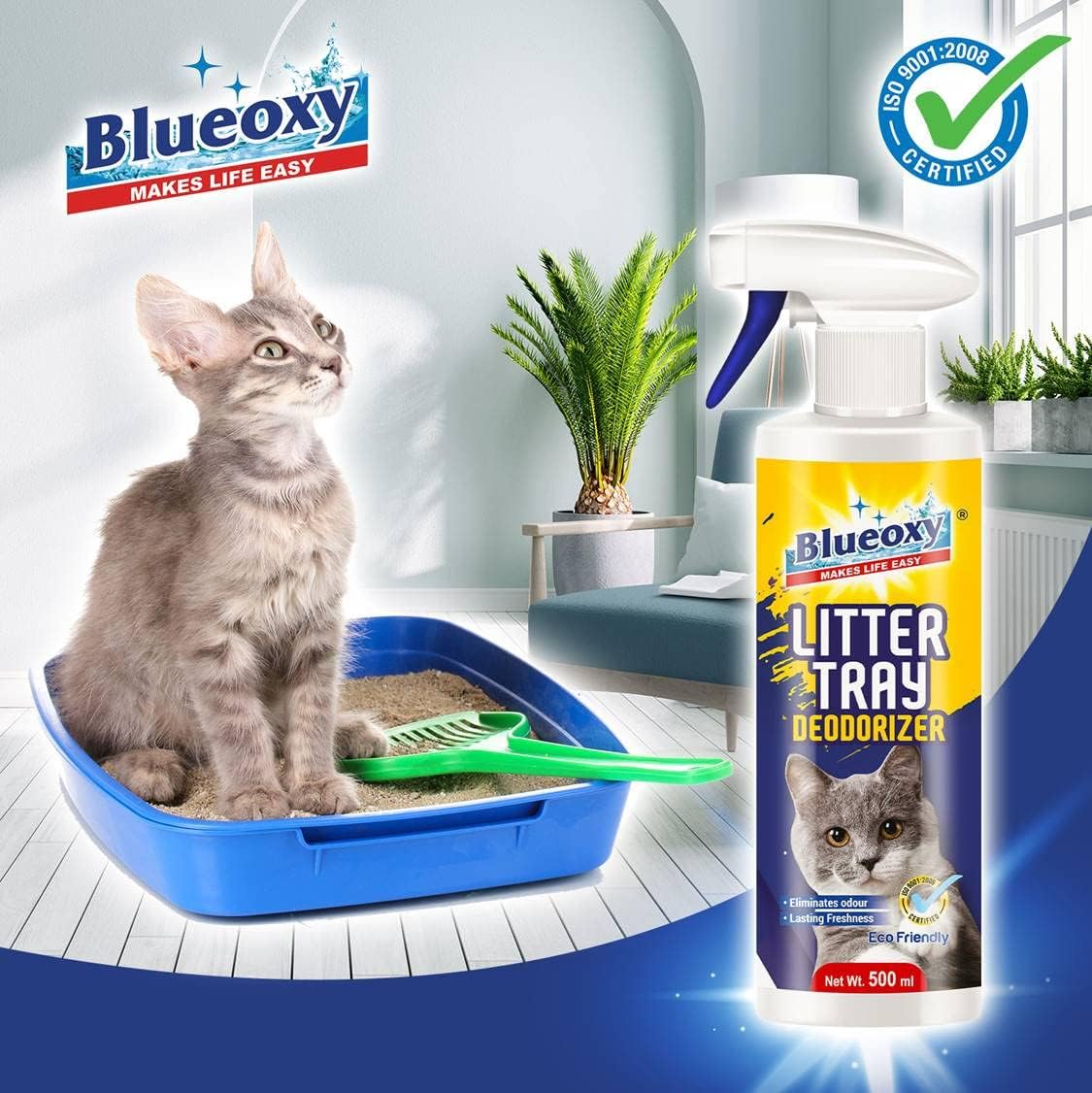 BLUEOXY Orange Cat Litter Tray Cleaner And Deodorizer |Ecology Formulation |Little Tay Cleaner |Odour Remover |Deodorizer |Rtu |Cat Pan Cleaner |Spray 500 Ml |Qty 1 2